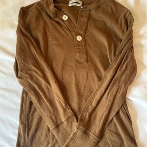 Brown Long Sleeve Henley Shirt